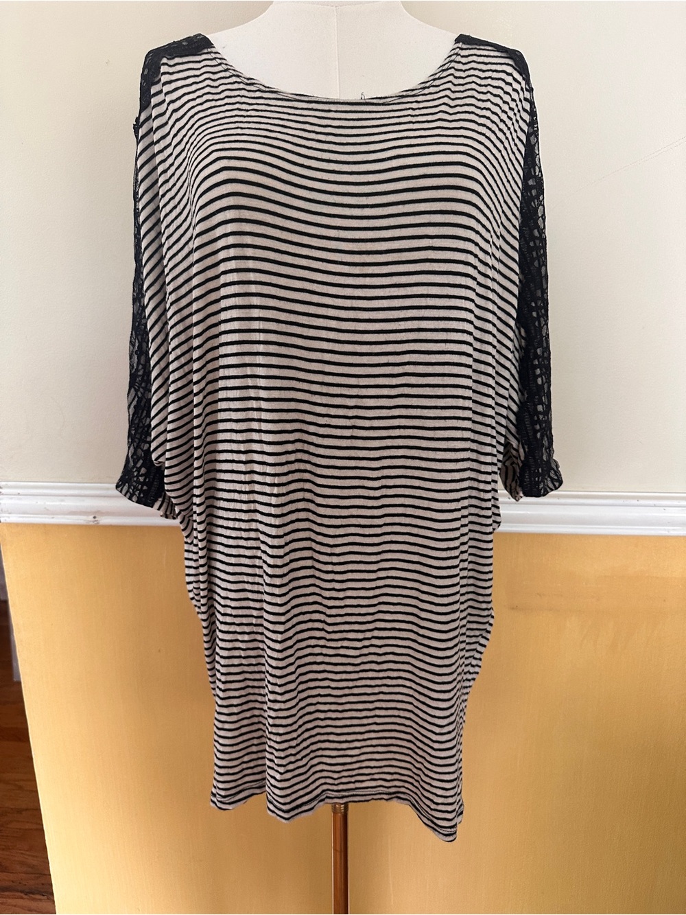 AWAKE COUTURE Striped Knit Top — Black & Cream